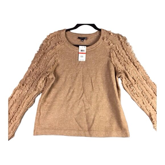 1.STATE Women’s Sweater XS Brown Crewneck Fringe Sleeve Pullover NWT - Picture 8 of 12